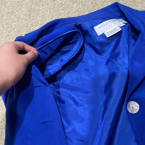 Maggy London Silk Vintage Shoulder Padded Women’s Deep Royal Blue Pant Suit - Picture 10 of 15